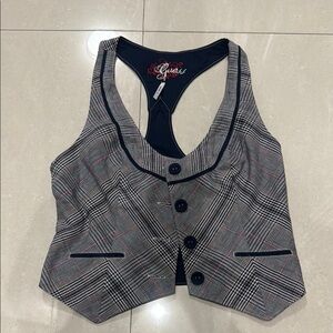 Y2K Guess Plaid Button-Up Vest